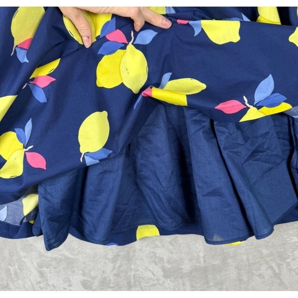 Kate Spade Lemon Zest Blaire Dress Size 8 Navy Lemon Print Smocked Twee Cotton - Picture 9 of 11